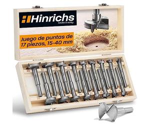 Hinrichs Juego de Fresas Para Madera y metal, 17 Piezas en Estuche - Brocas de 15 a 40 mm para Diferentes Trabajos