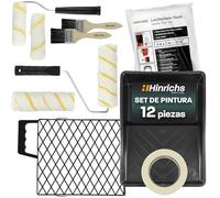 Hinrichs Kit de Pintura 12 Piezas | Set de Pintura Completo con Bandeja para Pintura, Rodillos, Brochas, Rascador, Lona y Cinta de Enmascarar - Pintura de Pared y Decoración del Hogar