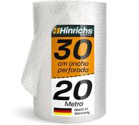 Hinrichs Rollo de Papel Burbujas 20m x 30cm perforado - Ideal para Envíos, Embalajes y Mudanzas - 100% Reciclable - Plástico de Burbujas como Material de Embalaje - Material de Amortiguación