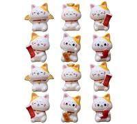 HINTRMENT 12 Piezas Figura de Gato Fortuna en Miniatura de Resina, Adorno de Micropaisajismo, Gato Pequeño Gesto Divertido, Decoración Interior para Hogar y Césped, Ligero