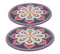 HINTRMENT 2 Cojines Redondos para Cuenco Tibetano Grandes, Antideslizantes Estampado Mandala en Azul Oscuro, Cojines Bordados Hechos a Mano Ideales para Meditación y Posavasos de