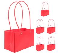 HINTRMENT 6 piezas Bolsa de Papel Kraft para Flores Unidades Resistente y Portátil con Asa Diseño Rojo Chino para Floristería Bodas y Decoración Doméstica