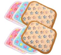 HINTRMENT Alfombrilla de Vellón Coral para Jaula de Hámster 6 Piezas, Tapete Cálido y Cómodo para Conejillos de Indias y Hurones, Colores Azul, Rosa y Camel Estampado de Estrellas, Adecuado