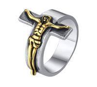 HINTRMENT Anillo de Aleación Cruz de Jesús para Hombre y Mujer, Fácil de Poner y Quitar, Obsequio Creativo para Festival, Diseño Elaborado y Estilizado Dorado