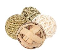 HINTRMENT Balones de Ejercicio para Hámster y Conejos, Juguetes Masticables de Paja Natural para Entretenimiento Interior, Pack de 4 Unidades para Mascotas Pequeñas
