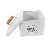 HINTRMENT Caja de Almacenamiento Tapa Hermética para Cápsulas de Detergente con Mango de Madera Integrado, Diseño Rectangular Metálico Blanco y Fácil Transporte para Lavandería