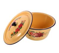 HINTRMENT Cuenco de Esmalte Vintage con Tapa, Lavabo Retro Fácil de Limpiar y Transportar, Diseño Simple Adecuado para Hotel y Restaurante