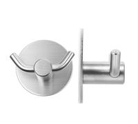 HINTRMENT Ganchos de Acero Inoxidable 304 Autoadhesivos 2 Piezas, Gancho Adhesivo Fuerte para Pared, Colgador Doble para Toallas y Ropa, Perchero Resistente para Cocina y Baño