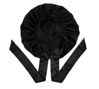 HINTRMENT Gorro para Dormir de Satén Jumbo Negro Lazo y Moño, Tacto Agradable y Previene la Caída del Cabello, Adecuado para Habitación Aire Acondicionado y Pacientes de Quimioterapia