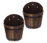 HINTRMENT Macetas Colgantes Paquete de 2 Piezas Estilo Retro de Madera Diseño Original Tipo Cubo para Plantas y Flores para Jardín y Uso Interior