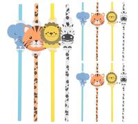 HINTRMENT Pajitas de Papel Temática de Animales para Fiestas de Cumpleaños, 12 Unidades Decorativas de Papel para Bares y Celebraciones Infantiles
