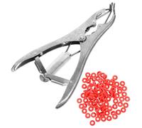 HINTRMENT Pinzas de Castración y Alicates de Expansión Elástica 100 Anillos de Acero Inoxidable para Ganado Porcino y Ovino, Dispositivo Veterinario para Procedimientos en Granjas y Ranchos