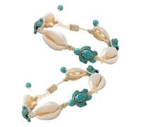 HINTRMENT Pulsera de Mar Concha y Tortuga, Joyas de Playa Bohemias para Verano, 2 Piezas Versátiles para Usar como Pulsera o Tobillera en Vacaciones