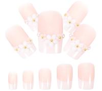 HINTRMENT Uñas a Presión para Niñas Diseño de Flores y Juego de Uñas Postizas de Doble Cara Kit de Manicura Decoración Dulce y Natural Accesorio para Uso Diario y Fiestas