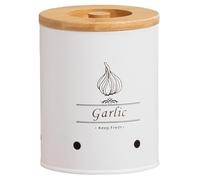 Hintyne Contenedor de ajo de Acero al Carbono con Tapa de bambú contenedor de Almacenamiento para encimera de Cocina de 4, 3 x 5, 5 Pulgadas