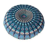 Hintyne Funda de cojín Redonda Bohemia de 81 cm Ideal para Sala de Estar Dormitorio meditación Color Azul.