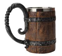 Hintyne Jarra de cerveza de 550 ml con revestimiento y asa de acero inoxidable taza de madera para hombre regalo para el Día del Padre Navidad y cumpleaños.