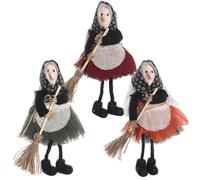Hintyne Muñeca Bruja de Cocina 3 Piezas acogedora muñeca Bruja Colgante con escobas y Delantal Decoraciones de Halloween de Buena Suerte para el hogar mamás y Amigas.