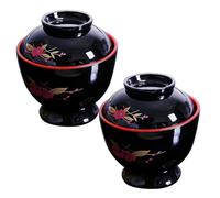 Hintyne tazones para sopa de miso 2 tazones japoneses de plástico con tapa utensilios de cocina coreanos de 9, 4 x 9, 4 cm de arroz japoneses