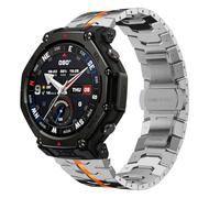 HinZann 22mm Correa Compatible con Amazfit T-Rex 3 Pro 48mm, Acero Inoxidable, Pulseras de Repuesto, Metálica Ajustable Pulsera de Reloj, Metal Correa para Amazfit T-Rex 3 Pro 48mm - Titanio Naranja