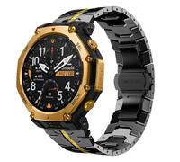 HinZann 22mm Correa para Amazfit T-Rex 3 Pro 48mm/Bip 6/5/5 Unity/Balance 2/Balance, Acero Inoxidable Band Reloj, Metal Pulsera Repuesto para Amazfit Cheetah/Cheetah Pro/GTR 4/3 Pro - Negro Oro