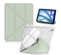 HinZann Funda para iPad Air 11 Pulgadas M3/M2 (2025/2024)/iPad Air 5ª/4ª Generación (2022/2020) 10,9" con Soporte, Cuero de PU+Funda Protección Transparente Trasera, Auto-Reposo/Activación - Verde