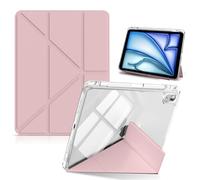 HinZann Funda para iPad Air 11 Pulgadas M3/M2 (2025/2024)/iPad Air 5ª/4ª Generación (2022/2020) 10,9" con Soporte, Cuero de PU+Funda Protección Transparente Trasera, Auto-Reposo/Activación - Rosa