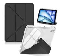 HinZann Funda para iPad Air 11 Pulgadas M4/M3/M2 2026/2025/2024 / iPad Air 5/4 Generación 10,9 Pulgadas con Soporte, Cuero de PU + Funda Protección Transparente, Auto-Reposo/Activación - Negro