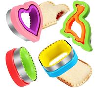 HINZER Juego de cortador y sellador de sándwiches, 4 piezas para descongelar pan, panqueques, corazón, cuadrado, círculo, forma de dinosaurio, cortadores de galletas, regalo para niños, adultos, niños