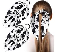 HINZIC 2 bandas elásticas para el pelo con estampado de vaca, lazos elásticos para el pelo, cuerdas, conejo, diadema, accesorios para mujer, cabello fino y grueso