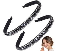 HINZIC 2 diademas de diamantes de imitación para mujer, diademas de cristal antideslizantes para novia, accesorios para bodas, aniversarios, compromisos, banquetes, día de San Valentín, color negro