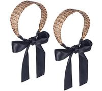 HINZIC 2 diademas trenzadas de hierba con cinta negra, bandana marrón oscuro, bufanda ancha para mujeres y niñas