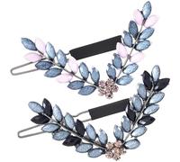 HINZIC 2 horquillas para el pelo con diamantes de imitación en forma de V de 2.6 pulgadas, color gris y negro, pequeñas horquillas de pelo vintage con hojas de cristal, pasadores decorativos para