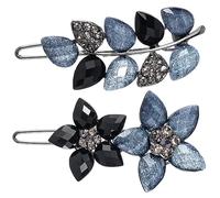 HINZIC 2 pasadores de pelo vintage con diamantes de imitación, clips de cristal brillante gris y negro, pasadores de flores pequeñas, horquillas decorativas para el pelo, accesorios de joyería de boda