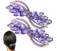 HINZIC 2 pasadores para el pelo con diamantes de imitación morados, pinzas para el pelo de cristal brillante, decoración de novia, boda, graduación, San Valentín, accesorios para mujer, pelo largo y