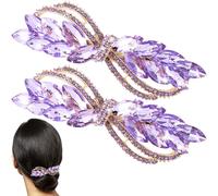 HINZIC 2 pasadores para el pelo con diamantes de imitación morados, pinzas para el pelo grandes de cristal, brillantes para novia, decoración de boda, graduación, compromiso, San Valentín, accesorios