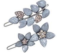 HINZIC 2 pinzas de pelo vintage de 2 pulgadas con diamantes de imitación de flores grises y cristales pequeños pasadores decorativos para boda, compromiso, graduación, San Valentín, accesorios para el