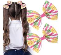HINZIC 2 pinzas para el pelo con lazo rosa y amarillo, piña, pasadores a presión para Navidad, verano, playa, San Valentín, boda, celebración, frutas, accesorios para el cabello para mujer, Rapunzel