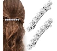 HINZIC 2 pinzas para el pelo con perlas plateadas, con diamantes de imitación de cristal brillante, pasadores de boda, horquillas para el pelo de novia francesa, accesorios decorativos para mujer,