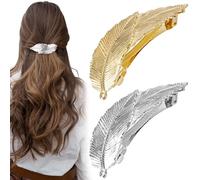 HINZIC 2 pinzas para el pelo de hoja vintage, pasadores de aleación de hojas de plumas, clips de cabeza de metal, peine de lujo, pasador de pelo francés, accesorios para el cabello para mujeres y