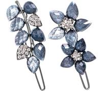 HINZIC 2 pinzas para el pelo pequeñas de 5 cm con diamantes de imitación de cristal, tinta, color azul, vintage, con flores, brillantes y decorativos, para boda, compromiso, graduación, accesorios