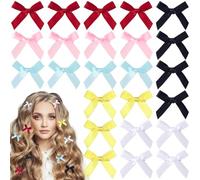 HINZIC 24 mini lazos coloridos con lazo para el pelo, pequeños pasadores a presión, color rojo, rosa, amarillo, blanco, azul, negro, aleación, Halloween, Navidad, San Valentín, boda, graduación,