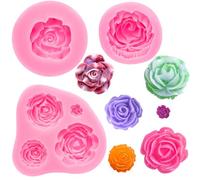 HINZIC 3 moldes de silicona de rosa, molde antiadherente para pastel de chocolate, molde con forma de flor de rosa para el día de San Valentín, para bricolaje, dulces, pasteles, hornear, fondant,