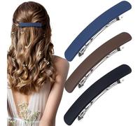 HINZIC 3 pasadores para el cabello para mujer, clips franceses medianos mate para niñas, finos, planos, cortos, accesorios vintage (negro, azul marino, marrón)
