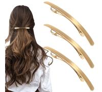 HINZIC 3 pinzas de metal para el pelo, pasadores dorados de superficie lisa, cierres de estilo francés, abrazaderas de resorte simples para niñas, mujeres, mujeres, bodas, fiestas, decoración de