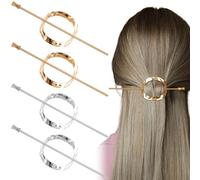 HINZIC 4 horquillas minimalistas para moño geométrico, de metal, plateadas, doradas, francesas, horquillas para boda, accesorios decorativos para mujeres y niñas, pelo largo