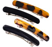 HINZIC 4 pinzas de pelo francesas para mujer, 2.48 pulgadas, pequeñas pinzas de pelo de concha de tortuga, accesorios de pelo plano antideslizantes mate/brillante para cabello fino y rizado, negro