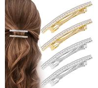 HINZIC 4 pinzas para el pelo con diamantes de imitación, pasadores para el pelo de boda con cristales brillantes, accesorios rectangulares de metal para el cabello, soporte para cola de caballo,