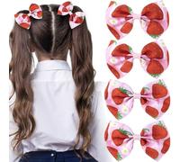 HINZIC 4 pinzas para el pelo con lazo de fresa, bonitos accesorios para el cabello de fresa y frutas rosadas para niñas y mujeres