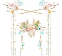 HINZIC 5 horquillas de ganso con diamantes de imitación de cristal, accesorio para el pelo con perlas y flores chinas, Hanfu, accesorios para el cabello, joyería para mujeres y niñas